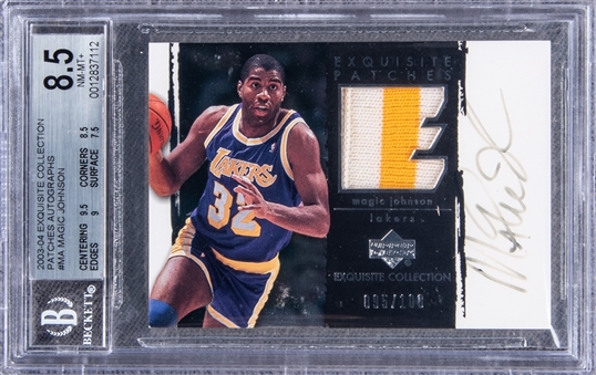 2003-04 UD "Exquisite Collection" #AP-MA Magic Johnson Signed Patch Card (#95/100) - BGS NM-MT+ 8.5/BGS 6
